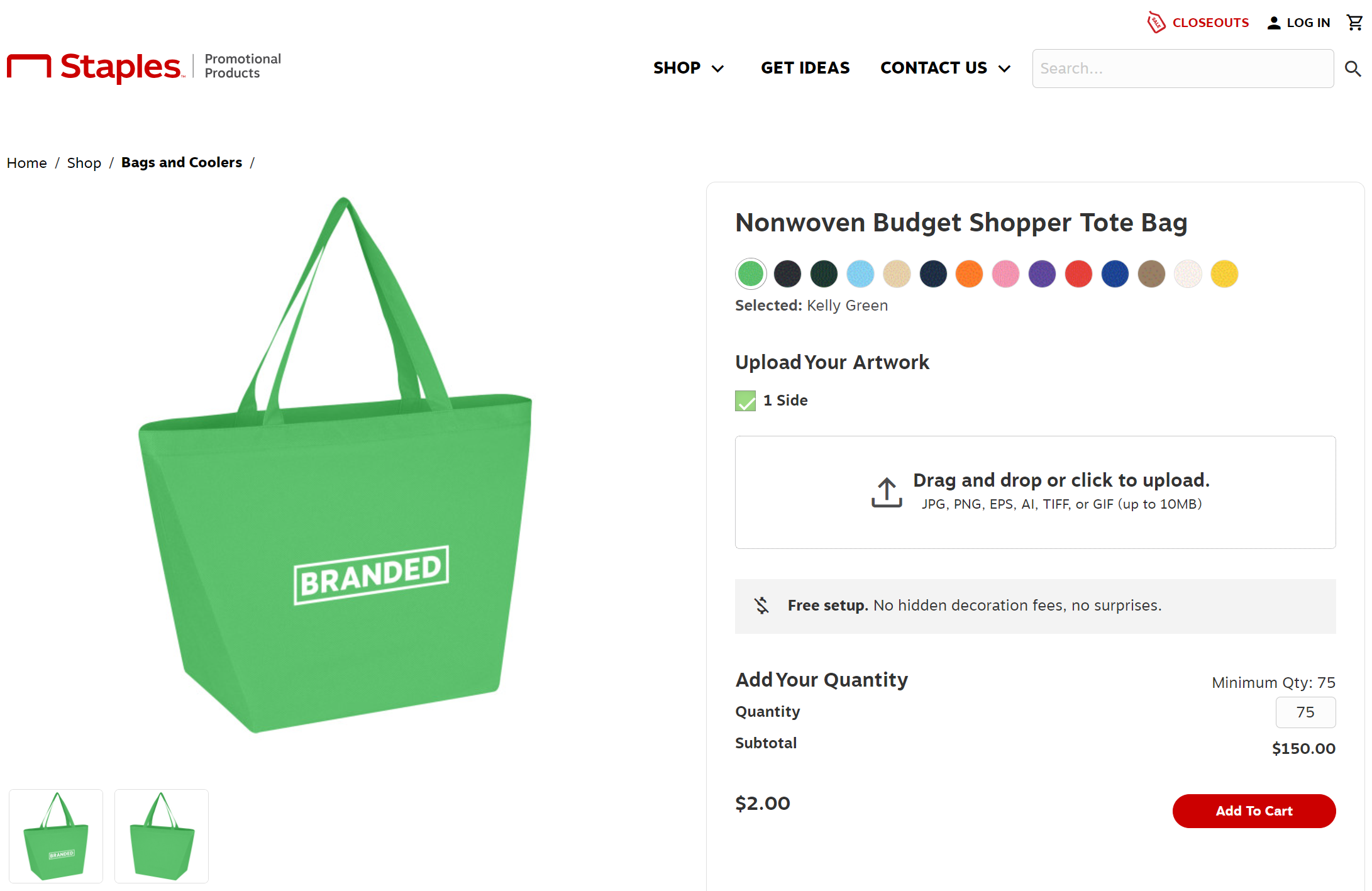 Screenshot of a personalizable tote bag product page.