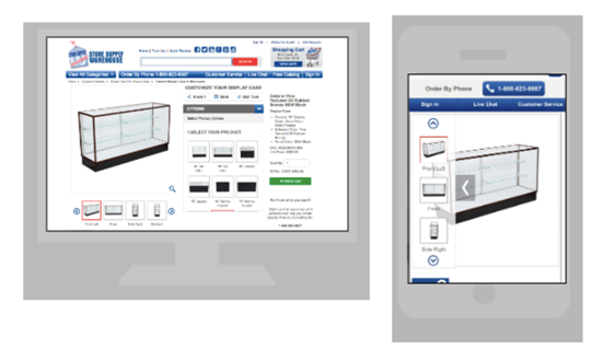 Screenshot of a web store with a customizable display case.