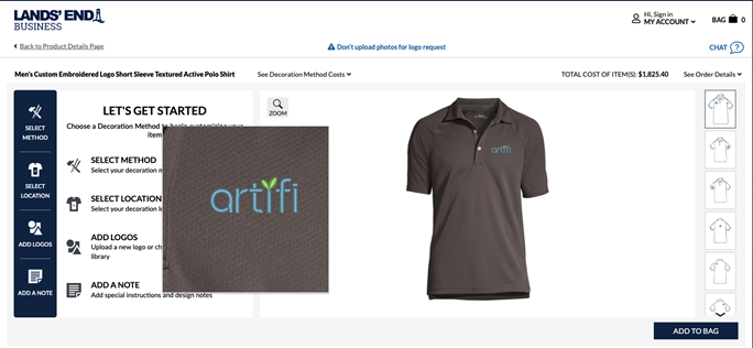 Screenshot of a web store with a custom embroidered polo.