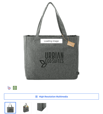 Screenshot of a web store with a customizable tote bag.