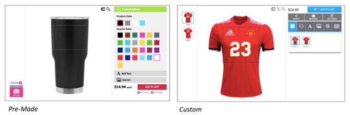 Screenshot of a web store with a customizable jersey.