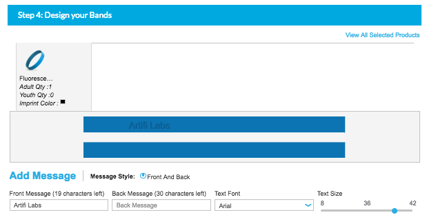 Screenshot of a web store with a customizable wristband.