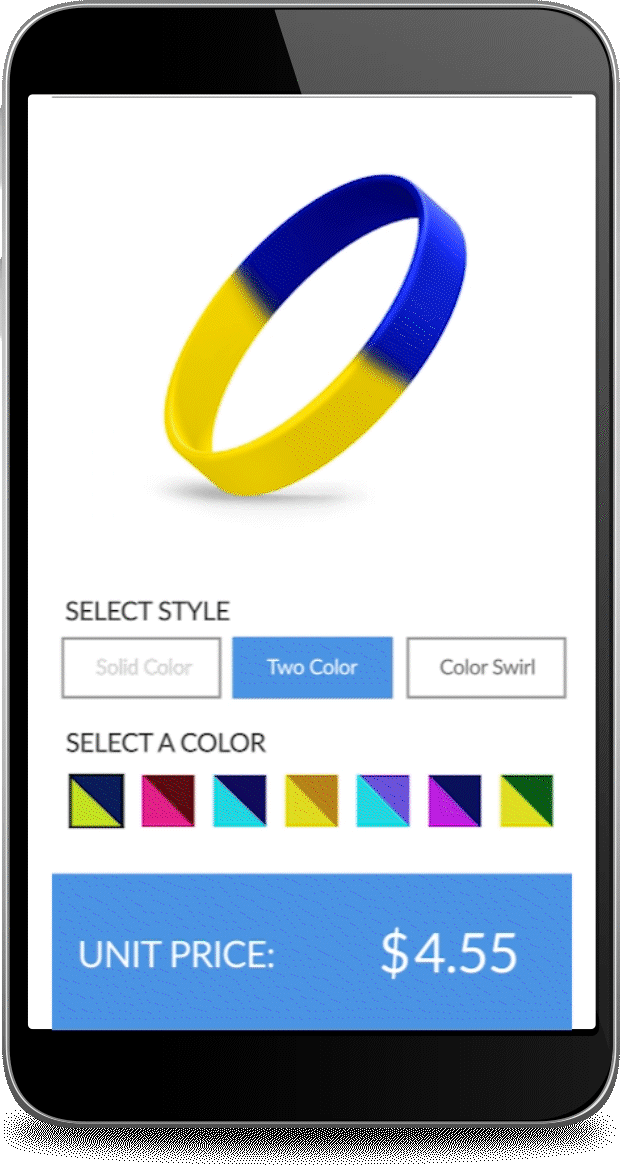 Demo of live pricing on a customized wristband.